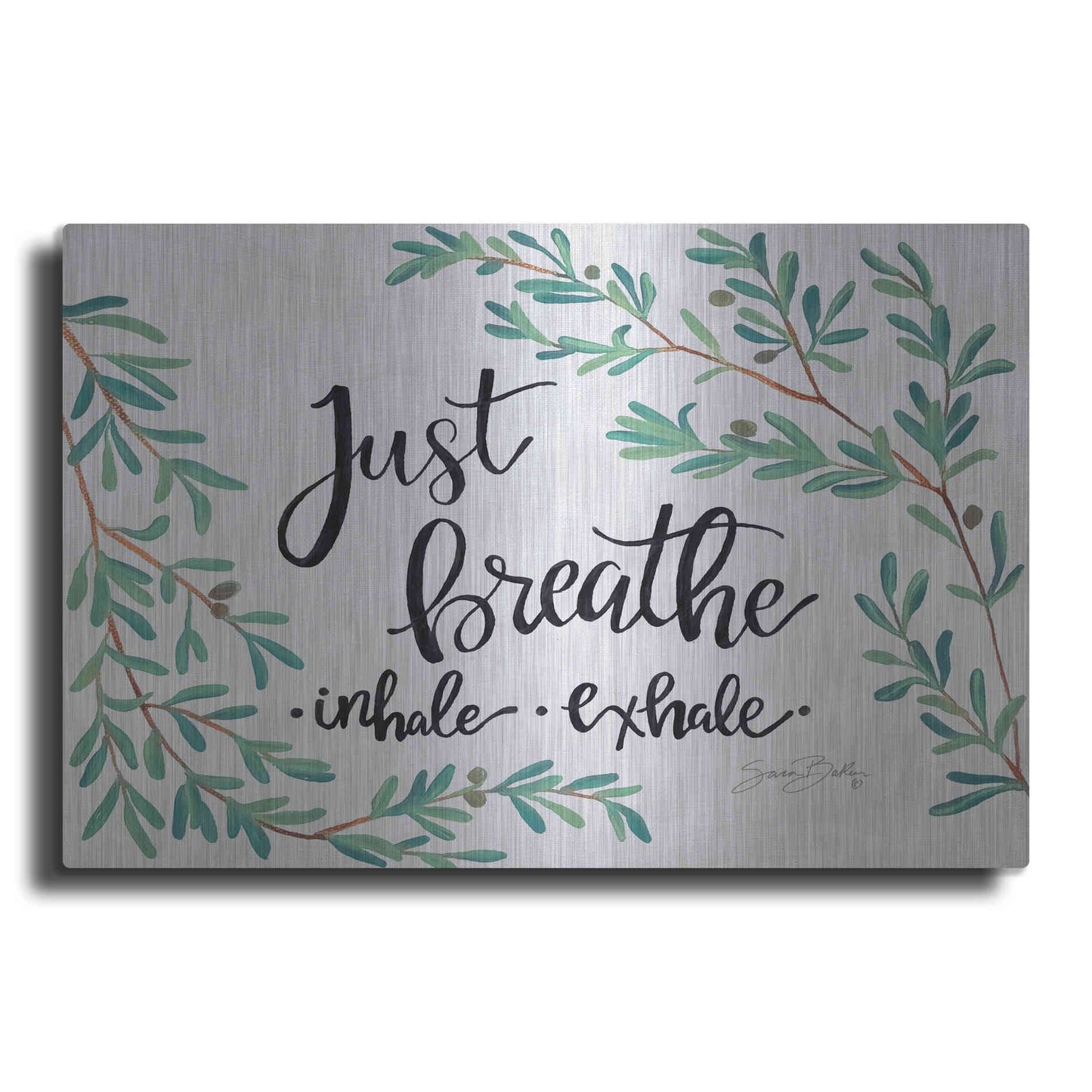 Luxe Metal Art 'Just Breathe Olive Stems' by Sara Baker, Metal Wall Art