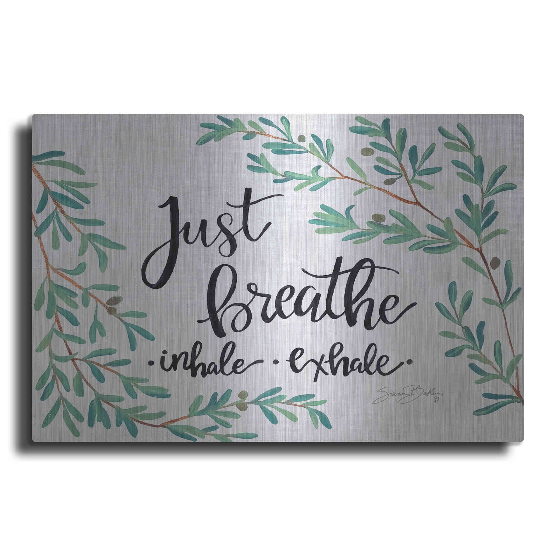 Luxe Metal Art 'Just Breathe Olive Stems' by Sara Baker, Metal Wall Art