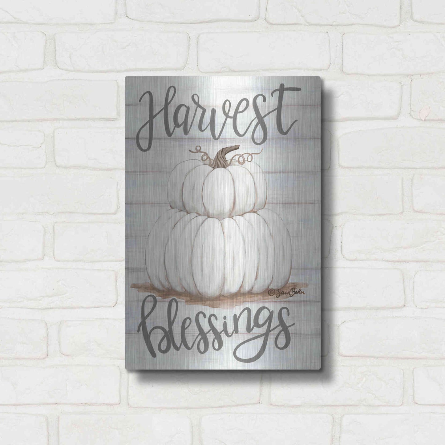Luxe Metal Art 'Harvest Blessings' by Sara Baker, Metal Wall Art,12x16
