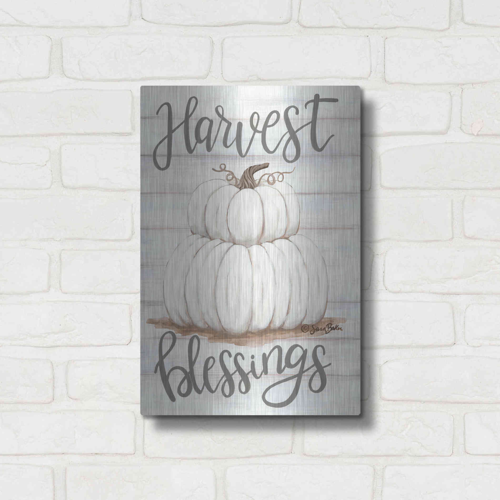 Luxe Metal Art 'Harvest Blessings' by Sara Baker, Metal Wall Art,12x16
