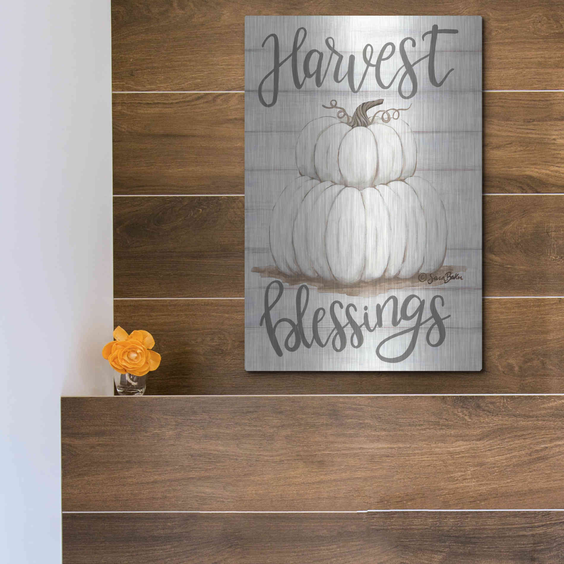 Luxe Metal Art 'Harvest Blessings' by Sara Baker, Metal Wall Art,12x16