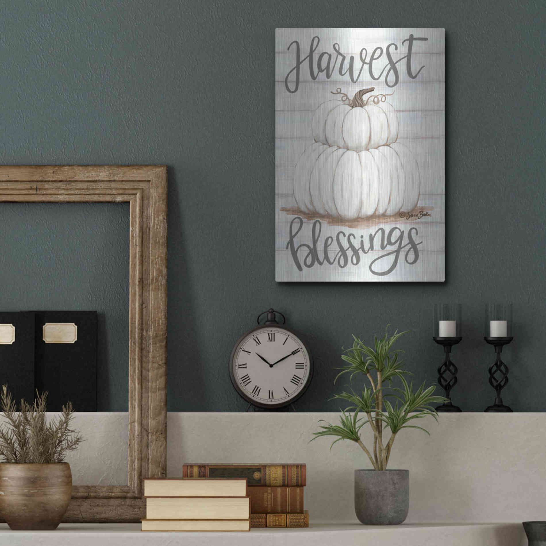 Luxe Metal Art 'Harvest Blessings' by Sara Baker, Metal Wall Art,12x16