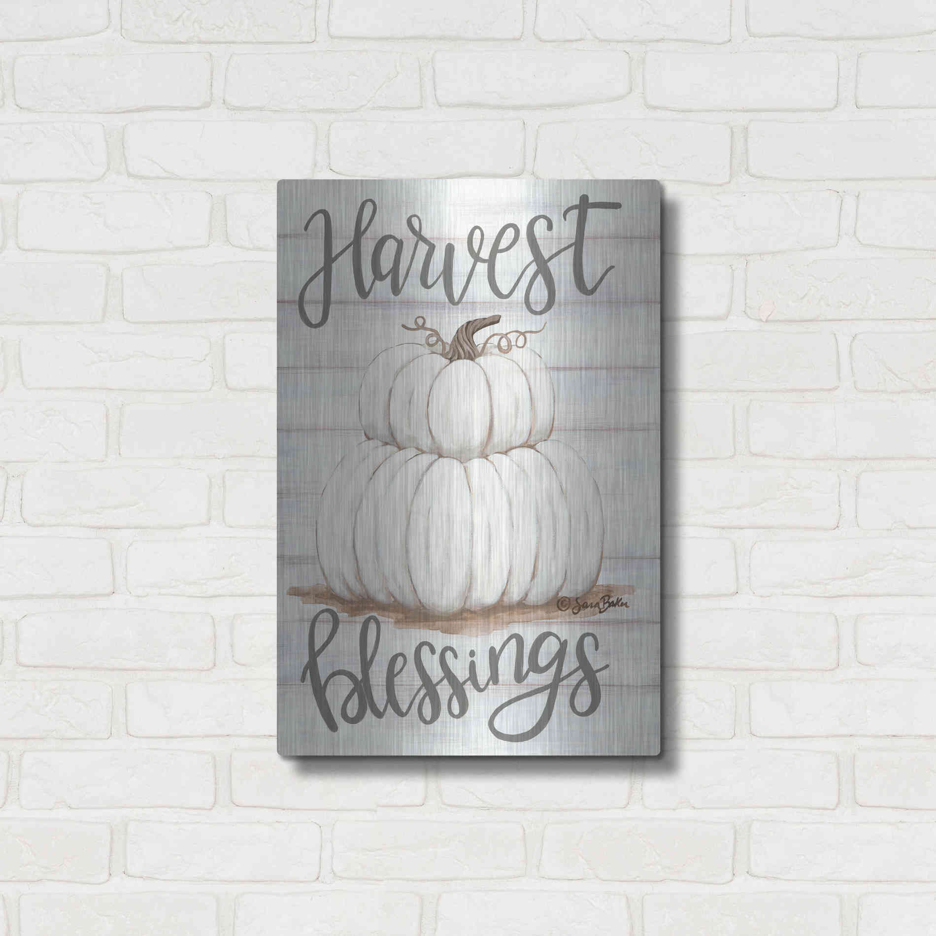 Luxe Metal Art 'Harvest Blessings' by Sara Baker, Metal Wall Art,16x24