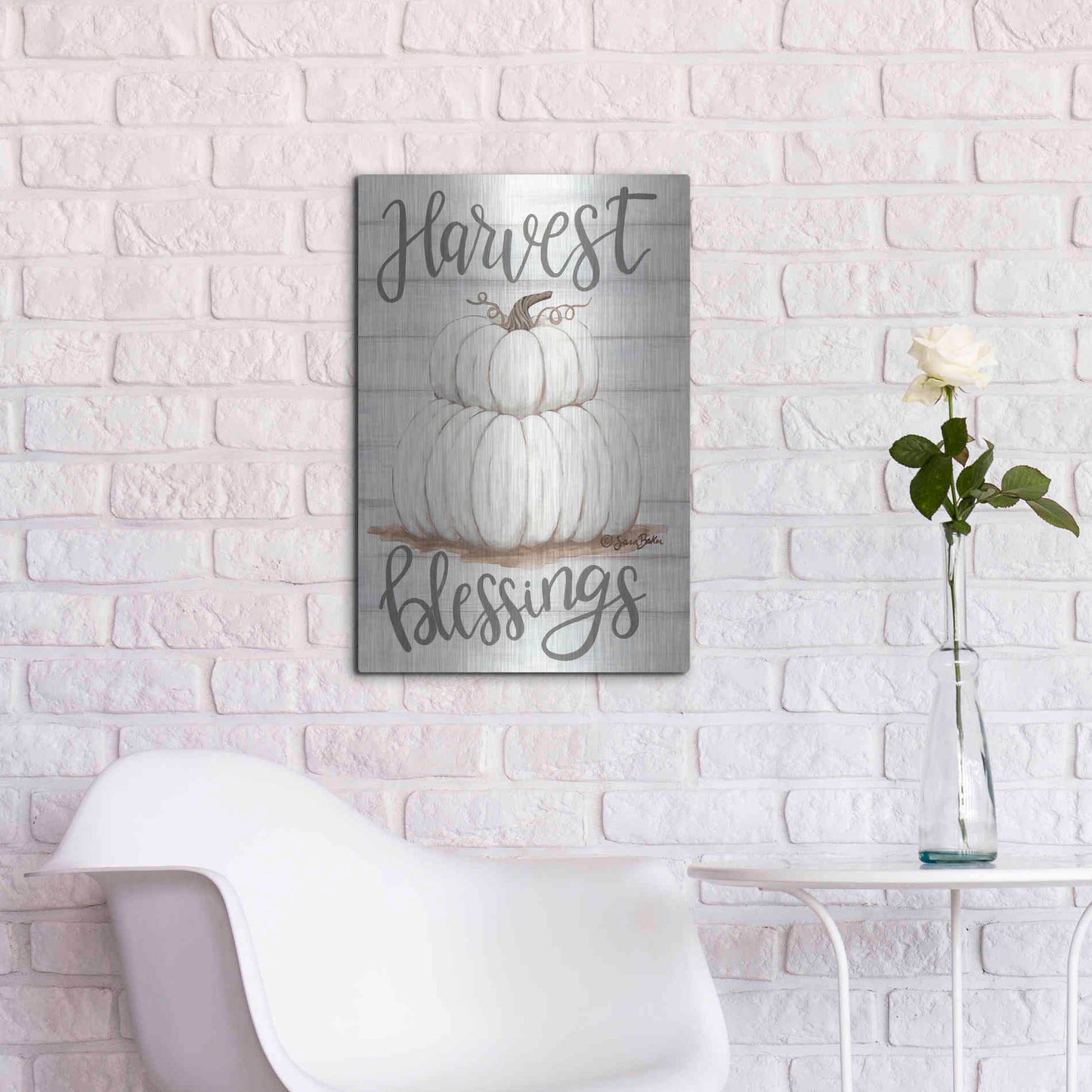 Luxe Metal Art 'Harvest Blessings' by Sara Baker, Metal Wall Art,16x24