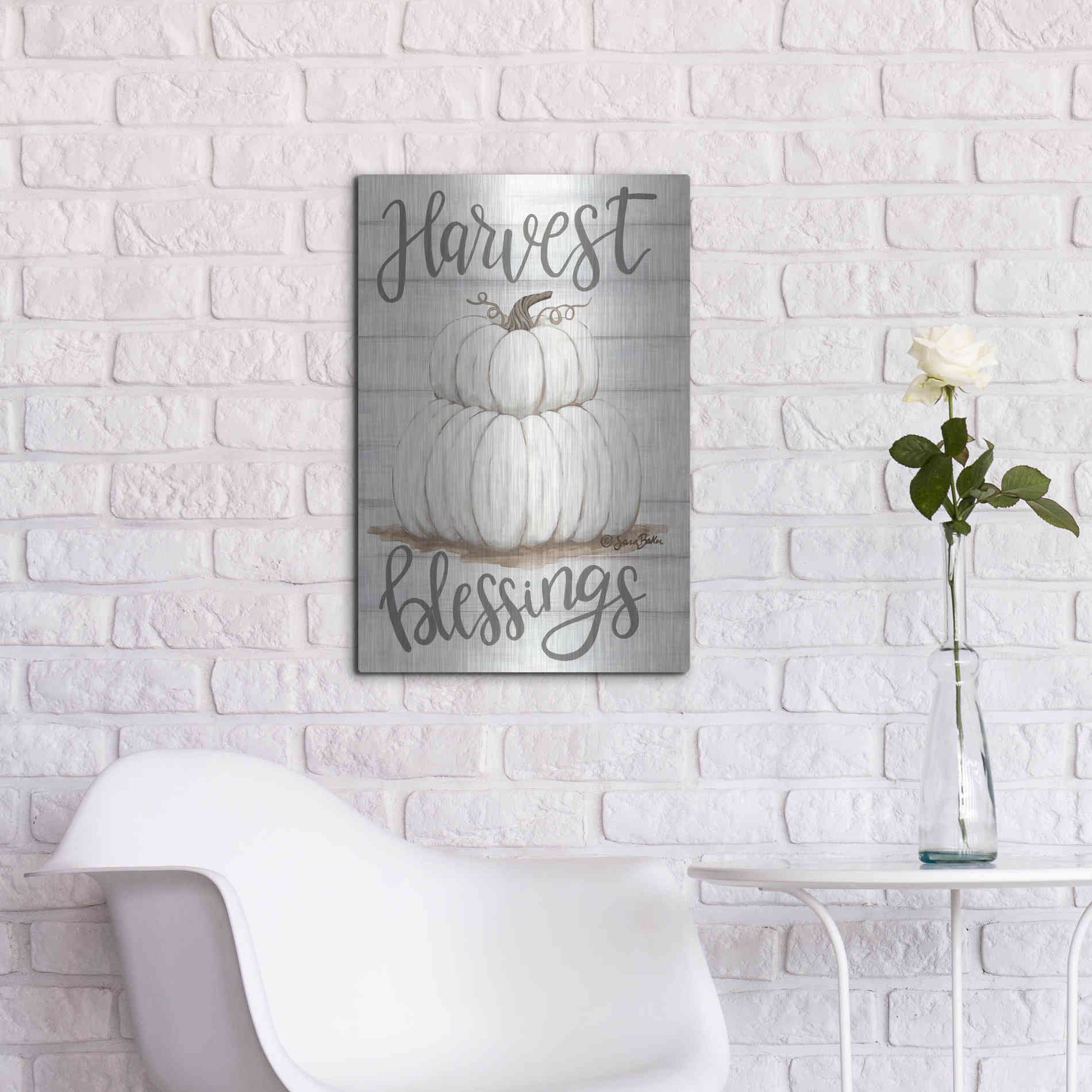 Luxe Metal Art 'Harvest Blessings' by Sara Baker, Metal Wall Art,16x24