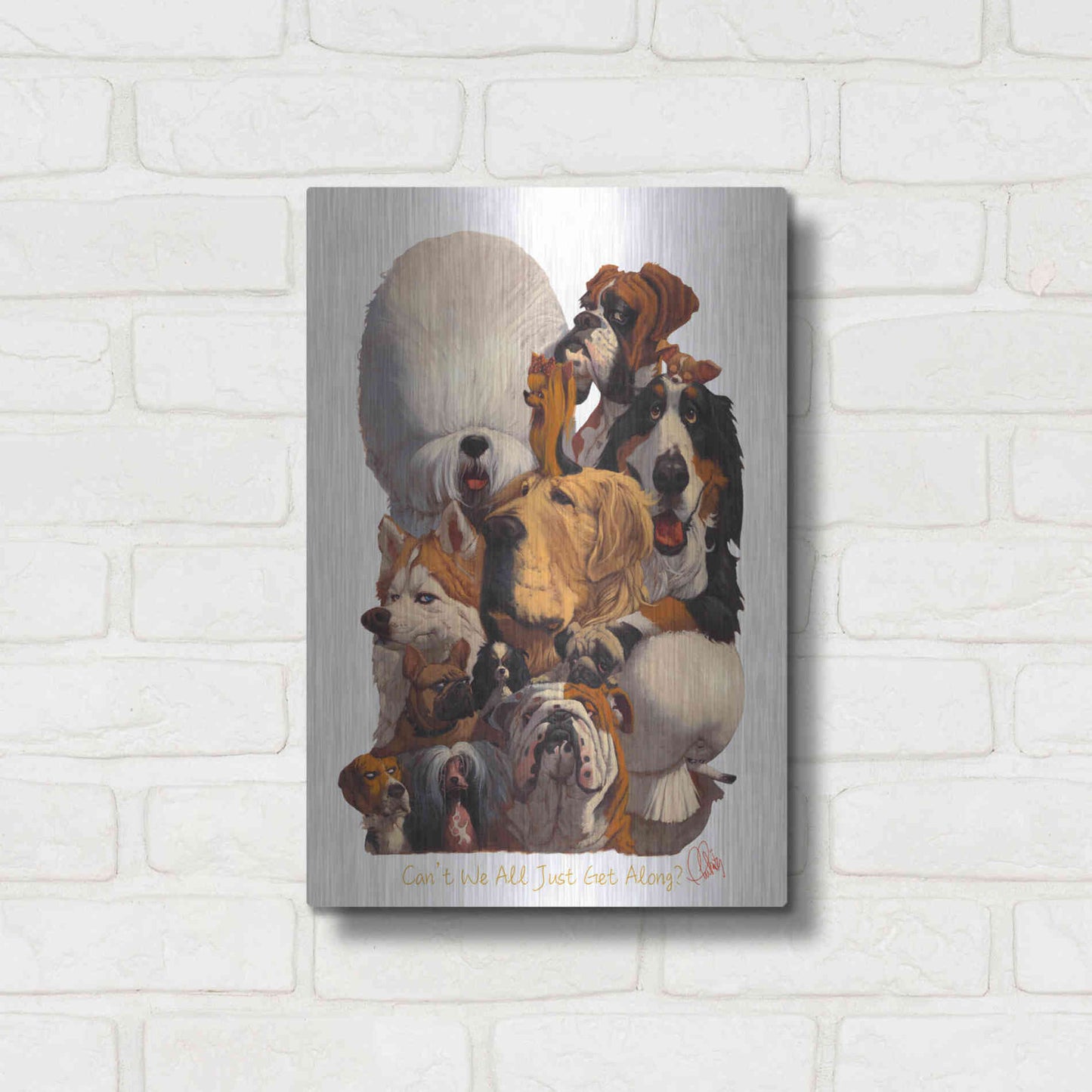 Luxe Metal Art 'Can't We All Just Get Along' by Thomas Fluharty, Metal Wall Art,12x16