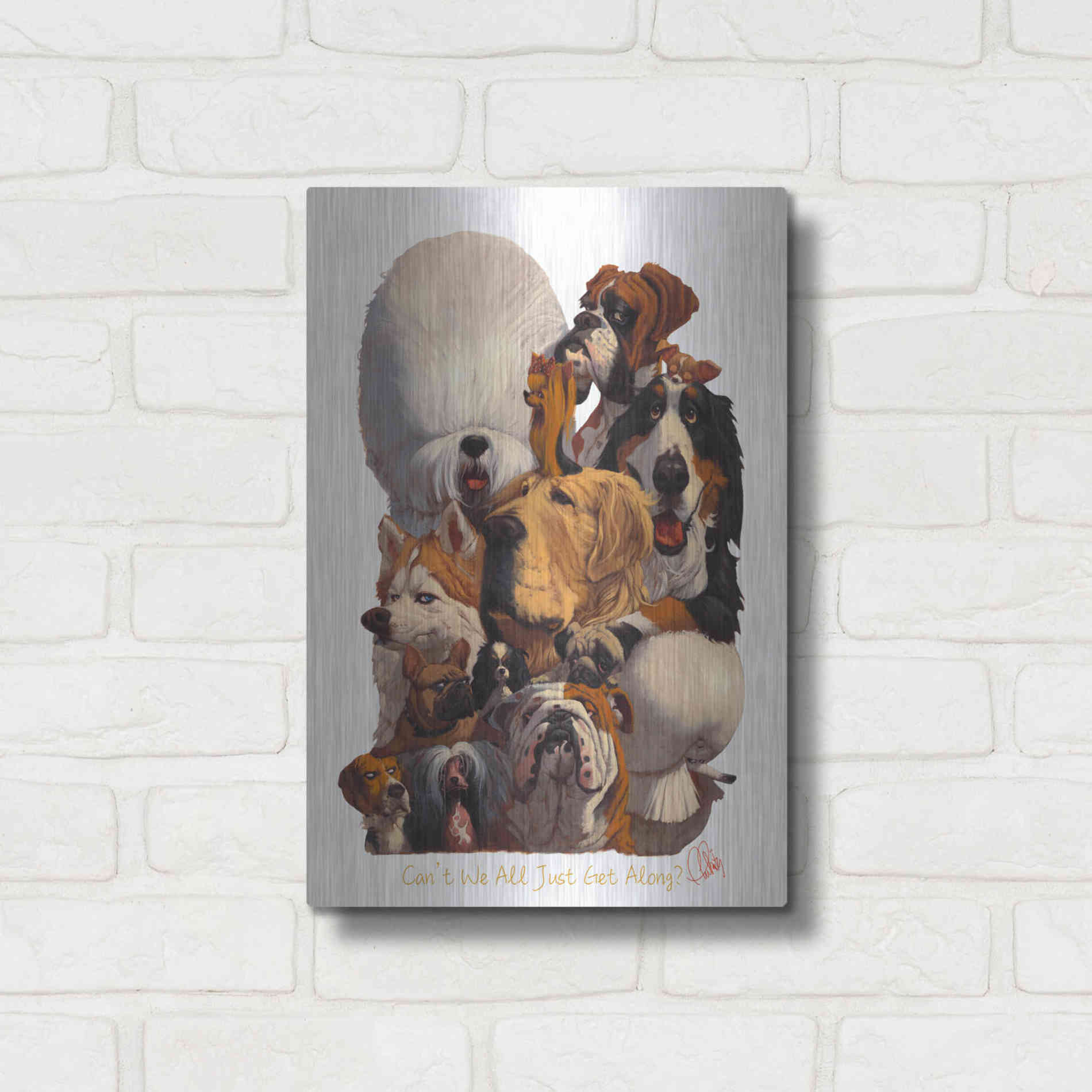 Luxe Metal Art 'Can't We All Just Get Along' by Thomas Fluharty, Metal Wall Art,12x16