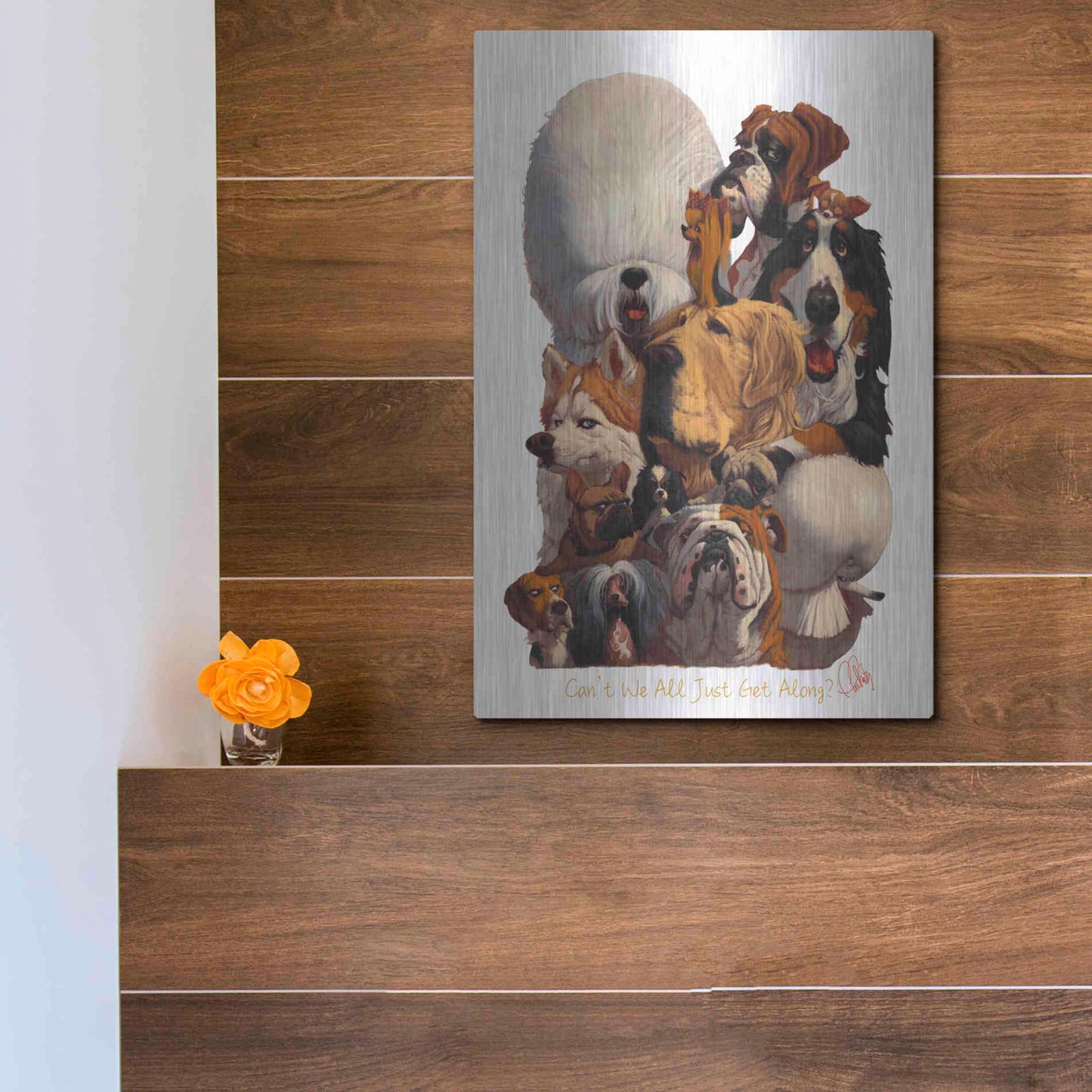 Luxe Metal Art 'Can't We All Just Get Along' by Thomas Fluharty, Metal Wall Art,12x16