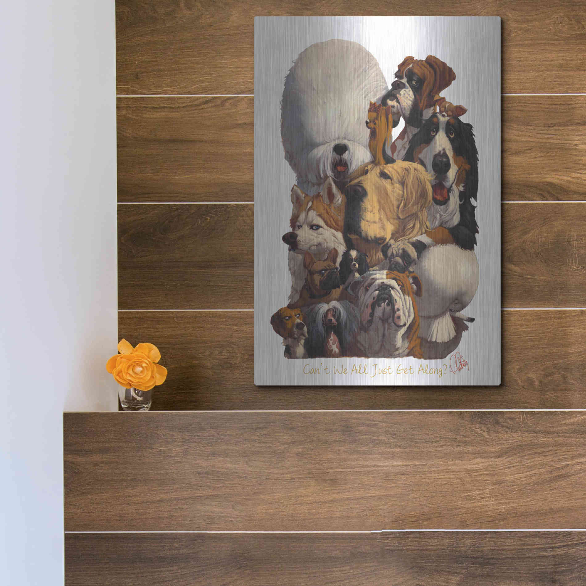 Luxe Metal Art 'Can't We All Just Get Along' by Thomas Fluharty, Metal Wall Art,12x16