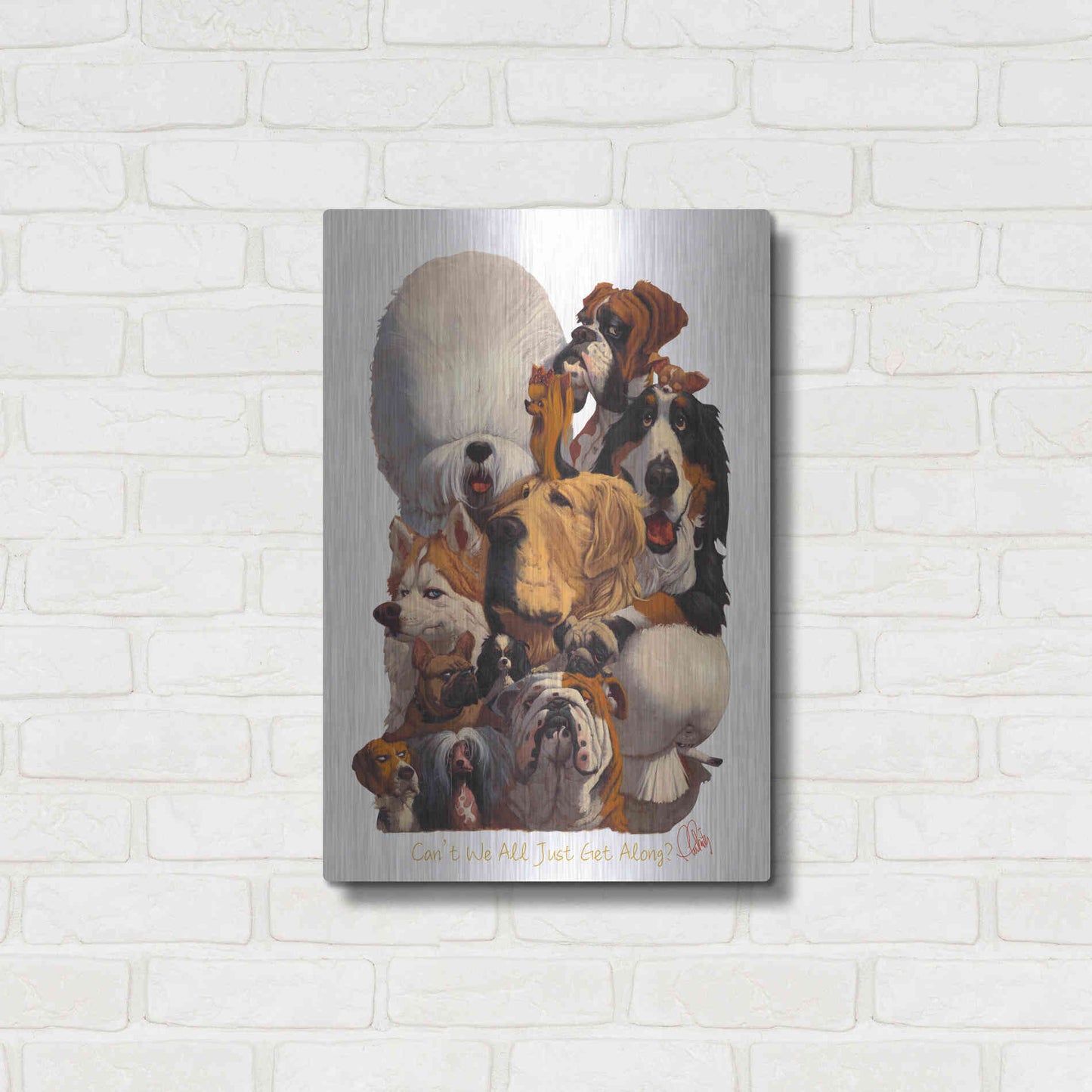 Luxe Metal Art 'Can't We All Just Get Along' by Thomas Fluharty, Metal Wall Art,16x24