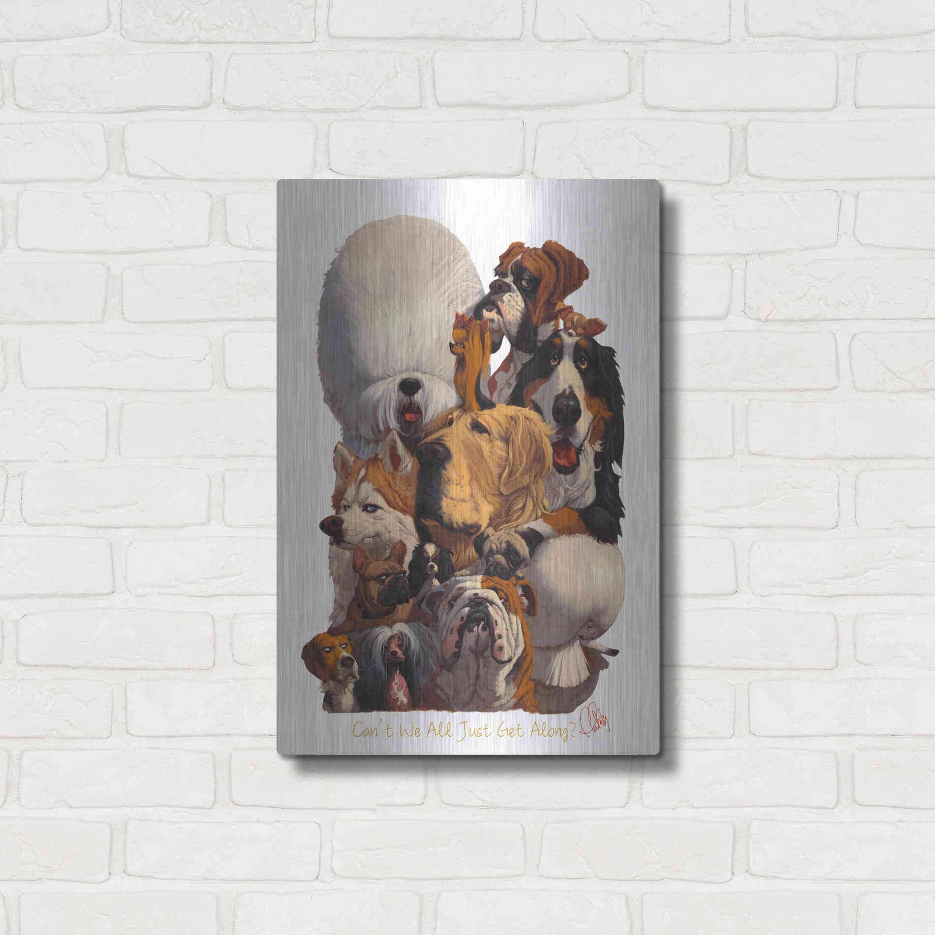 Luxe Metal Art 'Can't We All Just Get Along' by Thomas Fluharty, Metal Wall Art,16x24