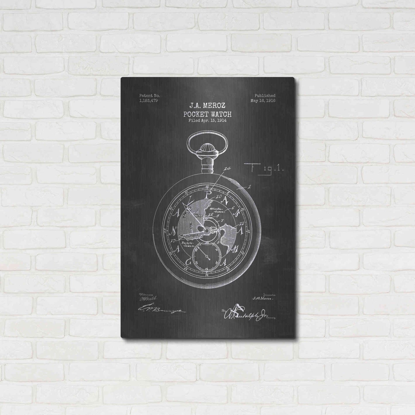 Luxe Metal Art 'Pocket Watch Blueprint Patent Chalkboard' Metal Wall Art,24x36
