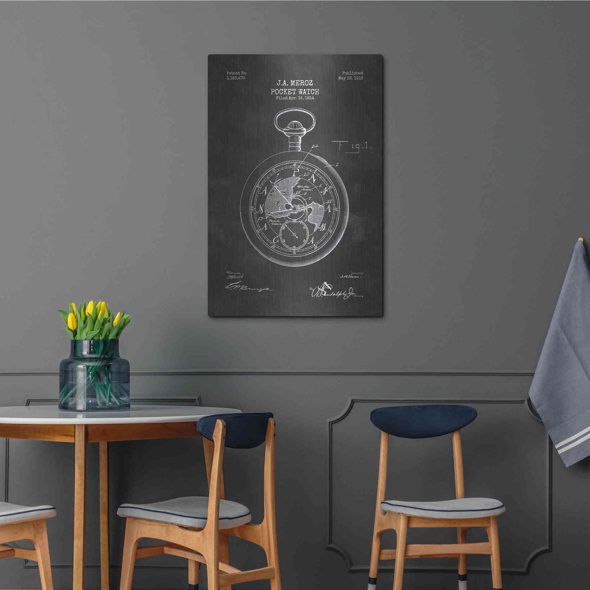 Luxe Metal Art 'Pocket Watch Blueprint Patent Chalkboard' Metal Wall Art,24x36