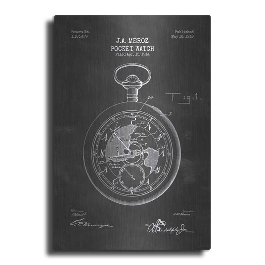 Luxe Metal Art 'Pocket Watch Blueprint Patent Chalkboard' Metal Wall Art
