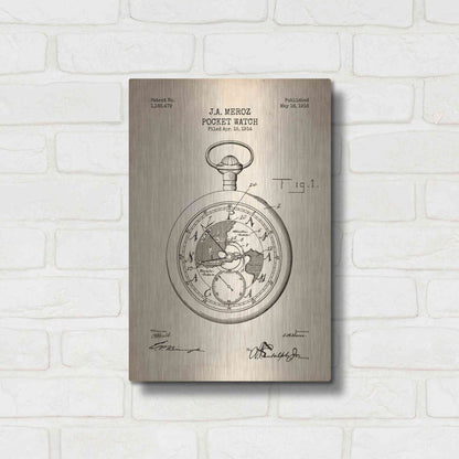 Luxe Metal Art 'Pocket Watch Blueprint Patent Parchment' Metal Wall Art,12x16