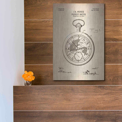 Luxe Metal Art 'Pocket Watch Blueprint Patent Parchment' Metal Wall Art,12x16