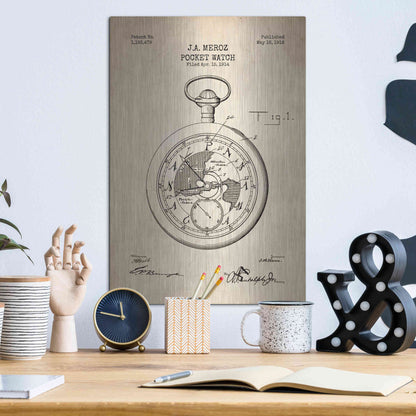 Luxe Metal Art 'Pocket Watch Blueprint Patent Parchment' Metal Wall Art,12x16