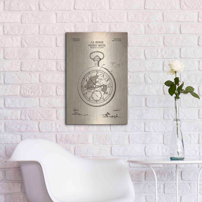Luxe Metal Art 'Pocket Watch Blueprint Patent Parchment' Metal Wall Art,16x24