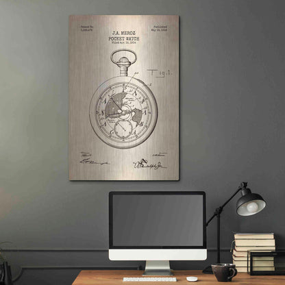 Luxe Metal Art 'Pocket Watch Blueprint Patent Parchment' Metal Wall Art,24x36