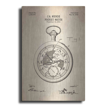 Luxe Metal Art 'Pocket Watch Blueprint Patent Parchment' Metal Wall Art