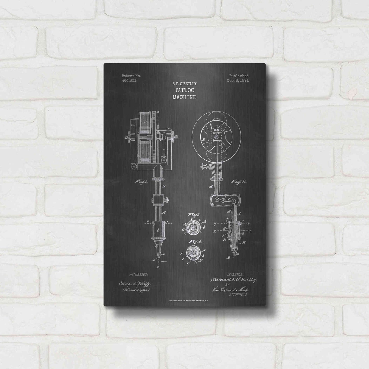 Luxe Metal Art 'Tattoo Machine Blueprint Patent Chalkboard' Metal Wall Art,12x16
