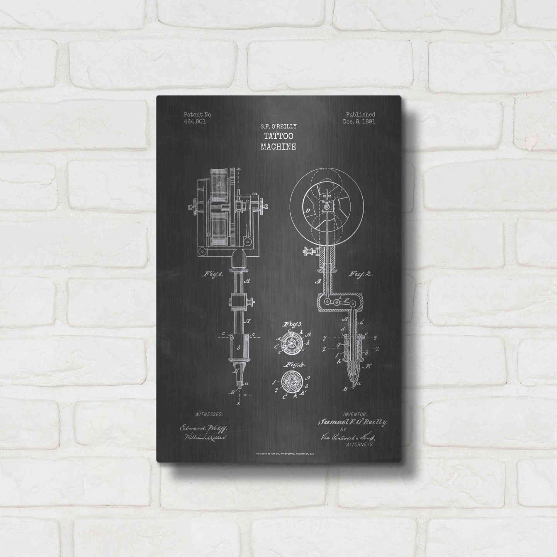 Luxe Metal Art 'Tattoo Machine Blueprint Patent Chalkboard' Metal Wall Art,12x16