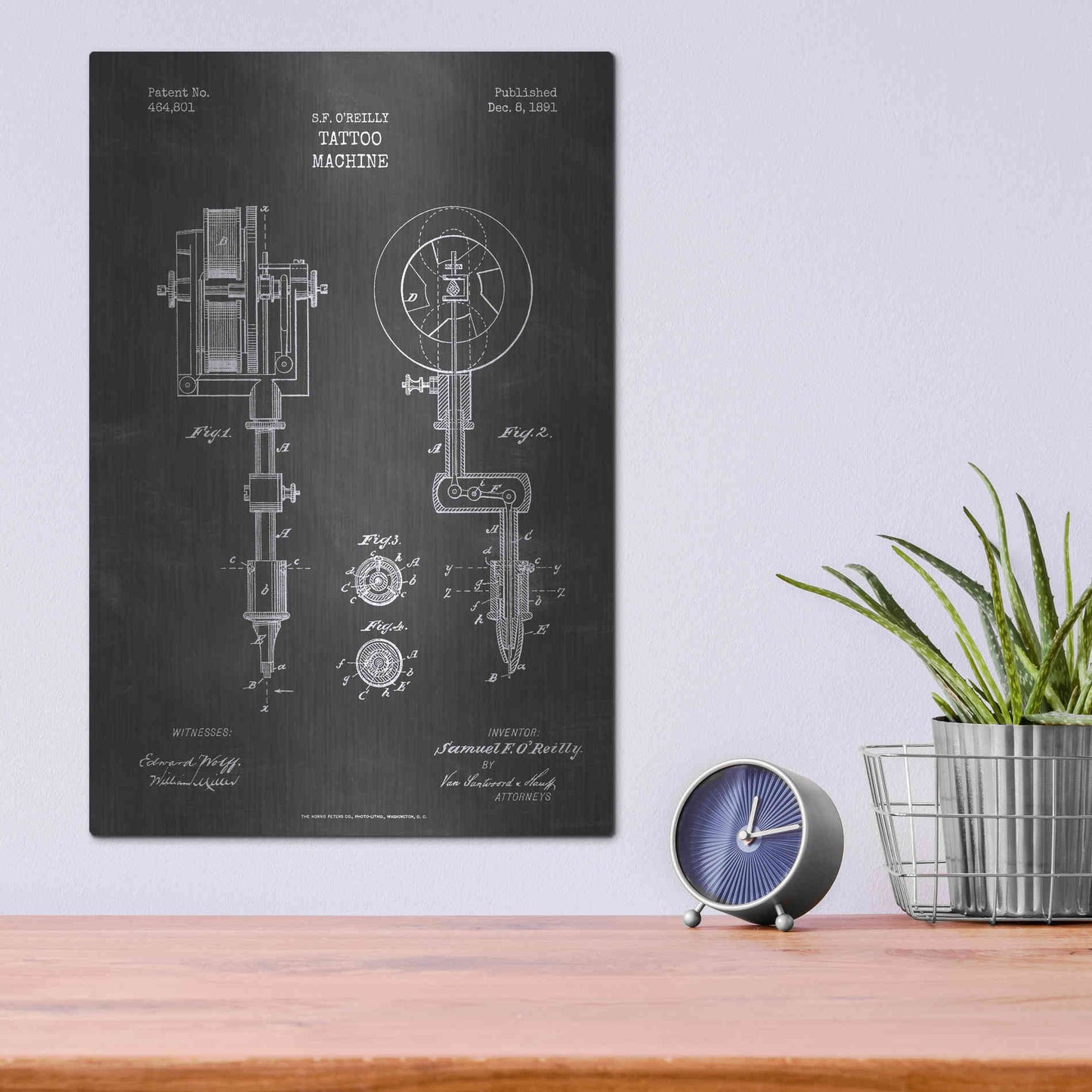 Luxe Metal Art 'Tattoo Machine Blueprint Patent Chalkboard' Metal Wall Art,12x16