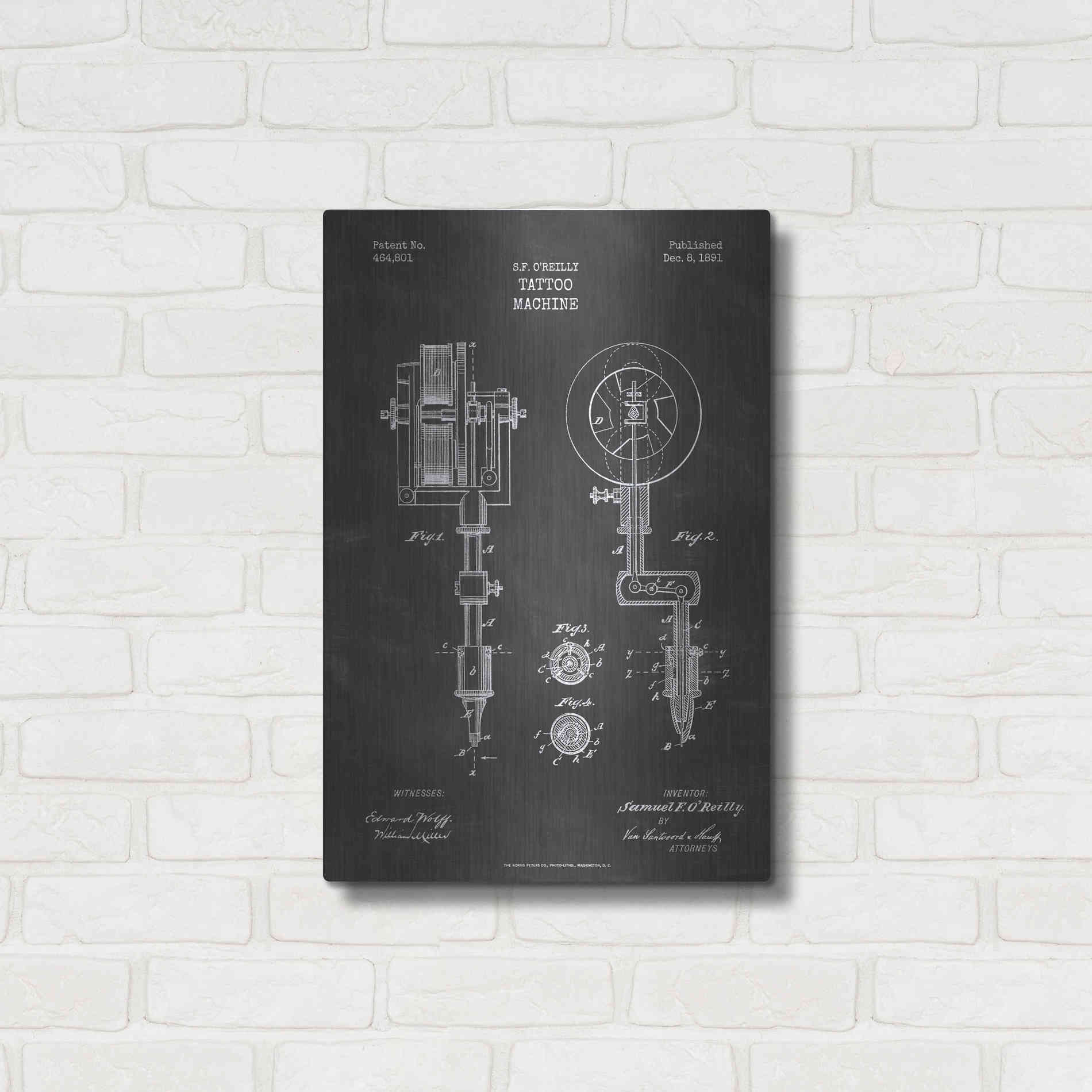 Luxe Metal Art 'Tattoo Machine Blueprint Patent Chalkboard' Metal Wall Art,16x24