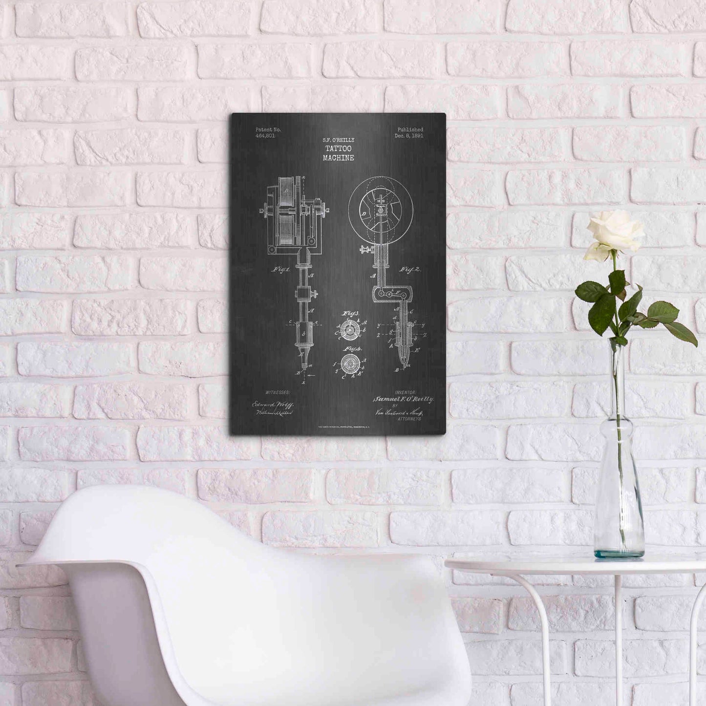 Luxe Metal Art 'Tattoo Machine Blueprint Patent Chalkboard' Metal Wall Art,16x24