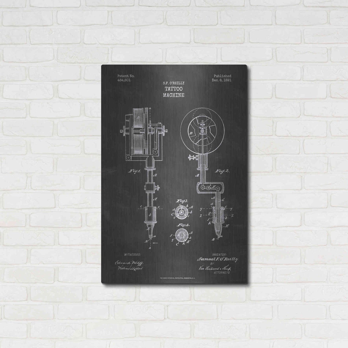 Luxe Metal Art 'Tattoo Machine Blueprint Patent Chalkboard' Metal Wall Art,24x36