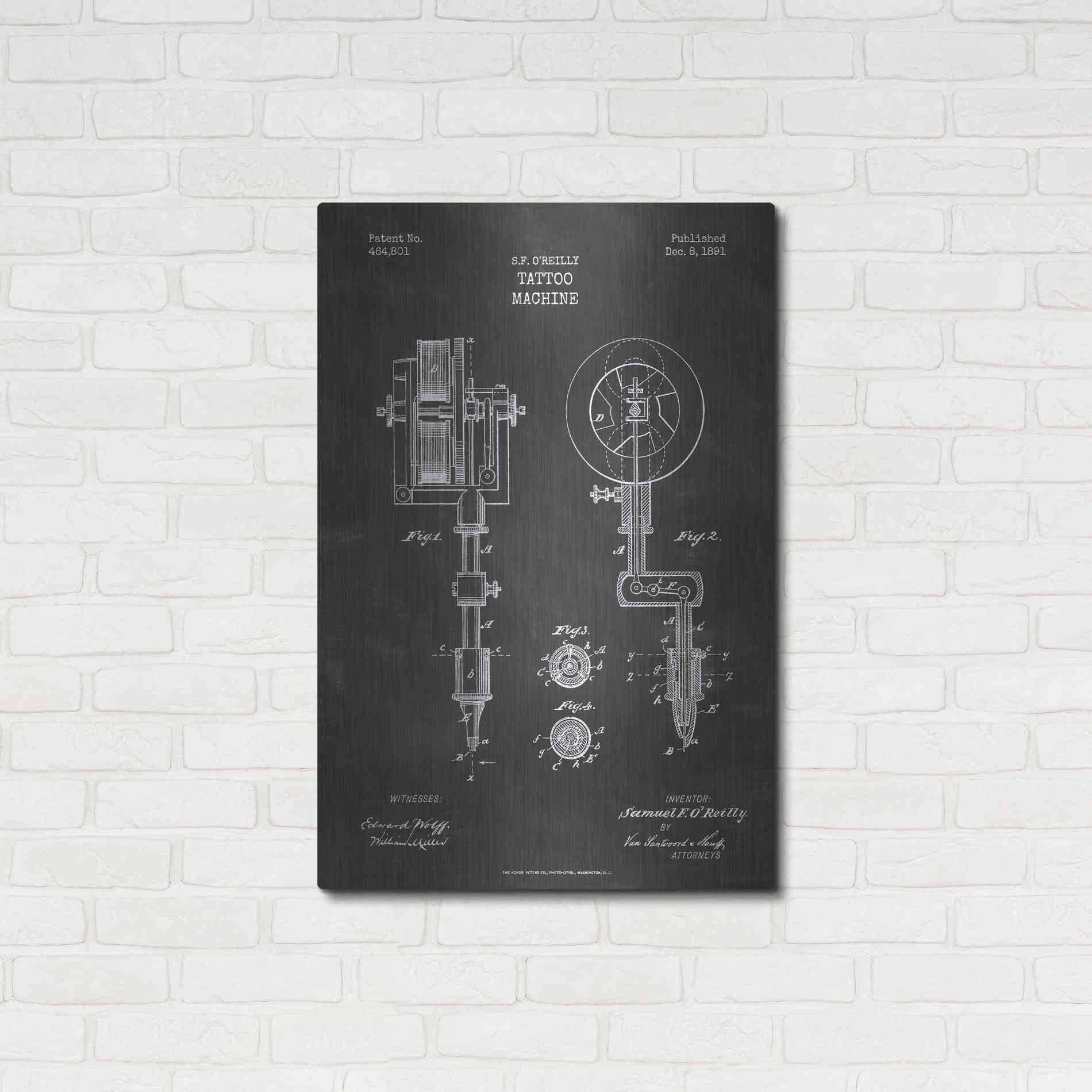 Luxe Metal Art 'Tattoo Machine Blueprint Patent Chalkboard' Metal Wall Art,24x36