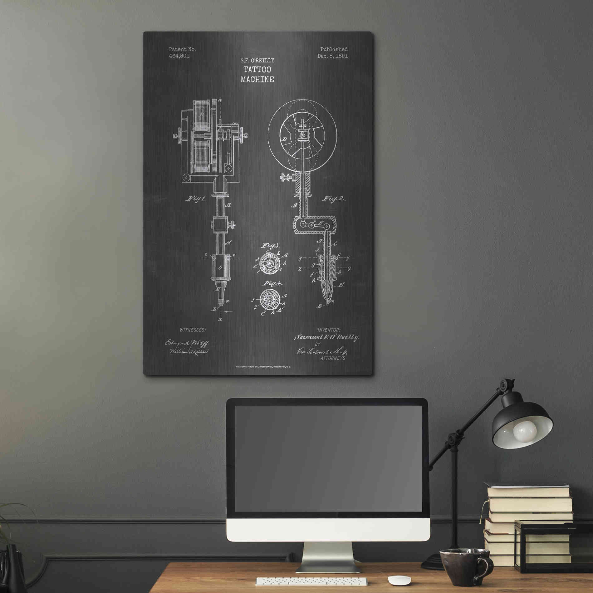 Luxe Metal Art 'Tattoo Machine Blueprint Patent Chalkboard' Metal Wall Art,24x36