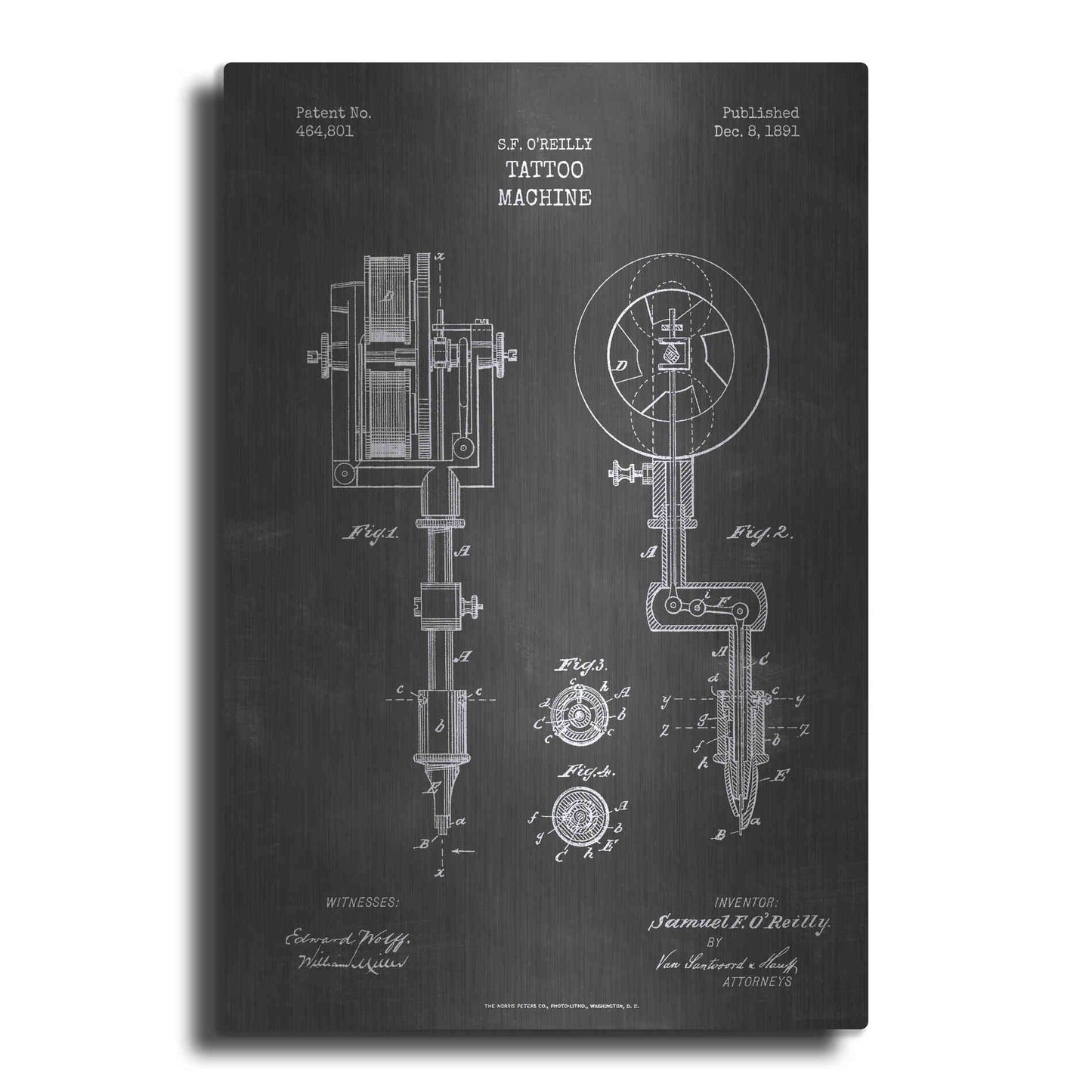 Luxe Metal Art 'Tattoo Machine Blueprint Patent Chalkboard' Metal Wall Art