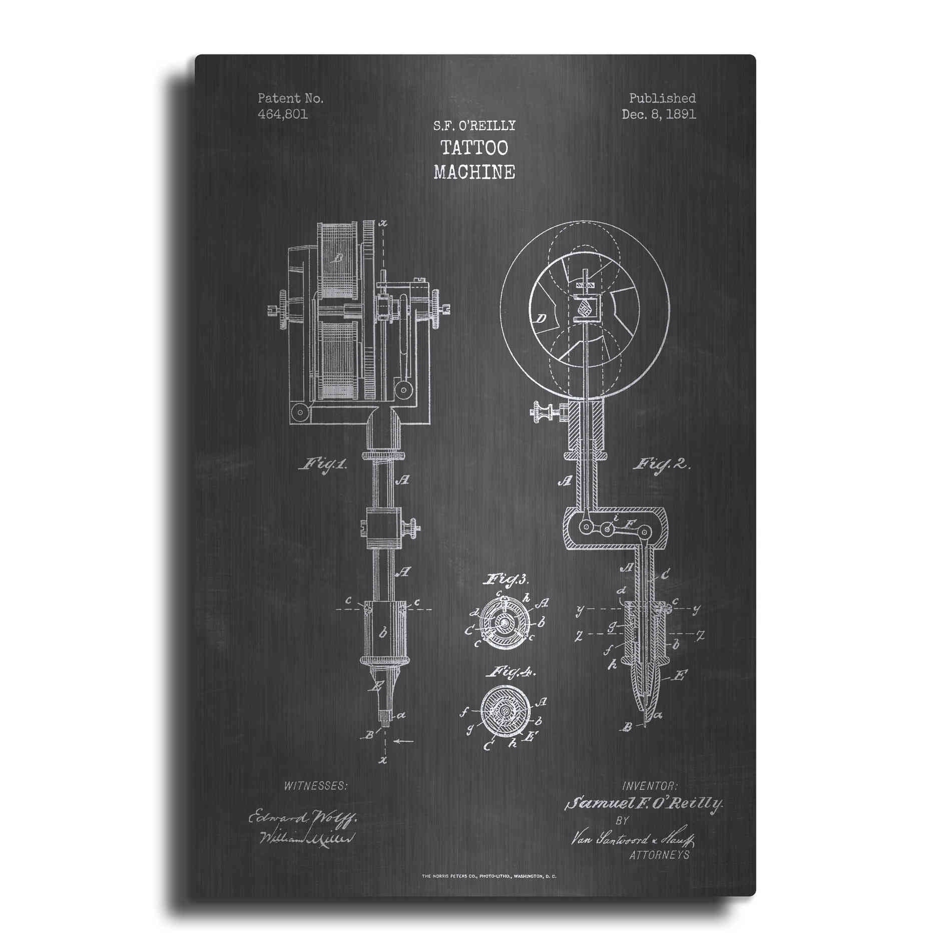 Luxe Metal Art 'Tattoo Machine Blueprint Patent Chalkboard' Metal Wall Art