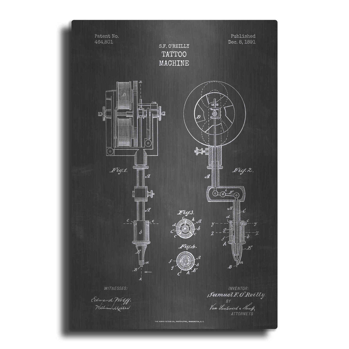 Luxe Metal Art 'Tattoo Machine Blueprint Patent Chalkboard' Metal Wall Art