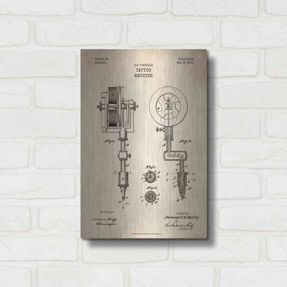 Luxe Metal Art 'Tattoo Machine Blueprint Patent Parchment' Metal Wall Art,12x16