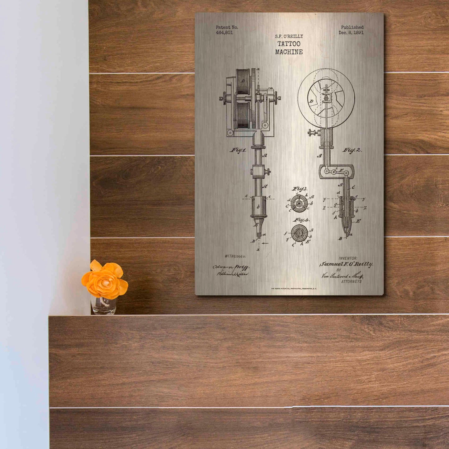 Luxe Metal Art 'Tattoo Machine Blueprint Patent Parchment' Metal Wall Art,12x16