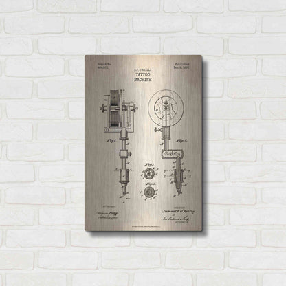 Luxe Metal Art 'Tattoo Machine Blueprint Patent Parchment' Metal Wall Art,16x24