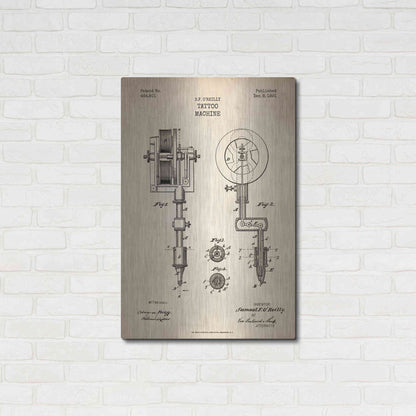 Luxe Metal Art 'Tattoo Machine Blueprint Patent Parchment' Metal Wall Art,24x36