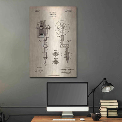 Luxe Metal Art 'Tattoo Machine Blueprint Patent Parchment' Metal Wall Art,24x36