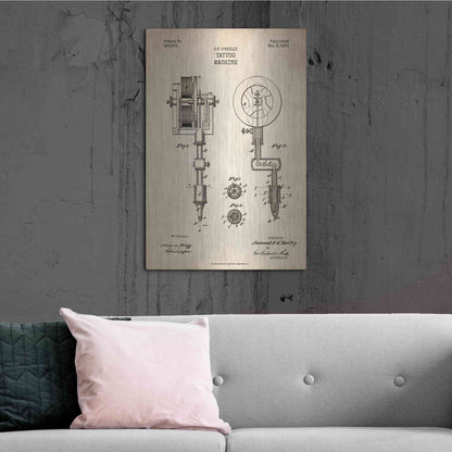 Luxe Metal Art 'Tattoo Machine Blueprint Patent Parchment' Metal Wall Art,24x36