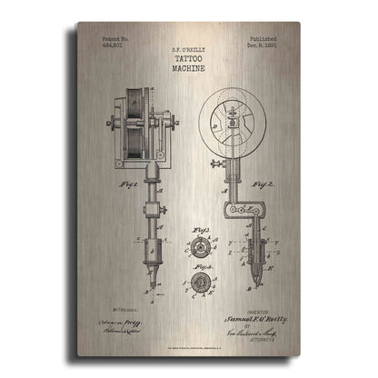 Luxe Metal Art 'Tattoo Machine Blueprint Patent Parchment' Metal Wall Art