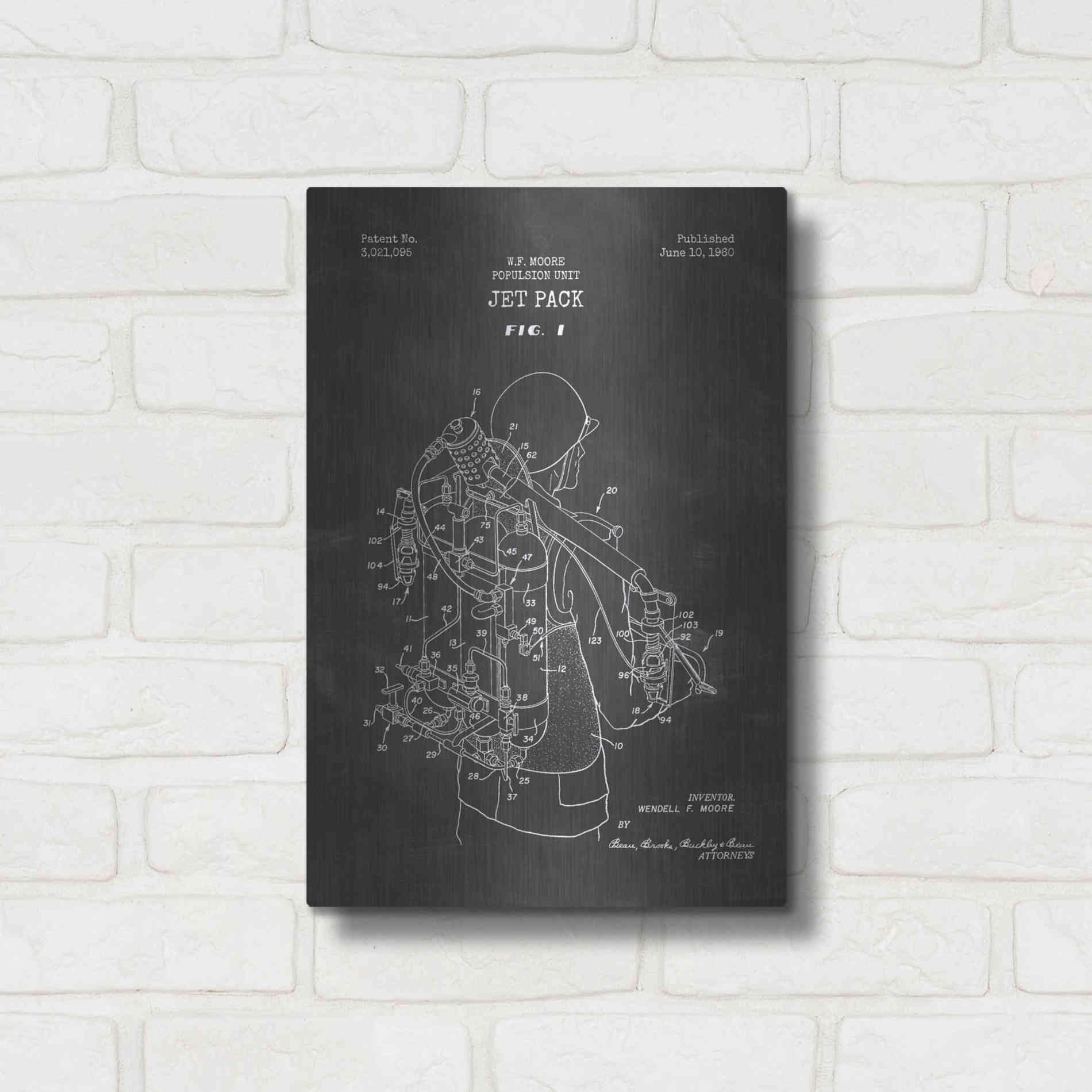 Luxe Metal Art 'Jet Pack Blueprint Patent Chalkboard' Metal Wall Art,12x16