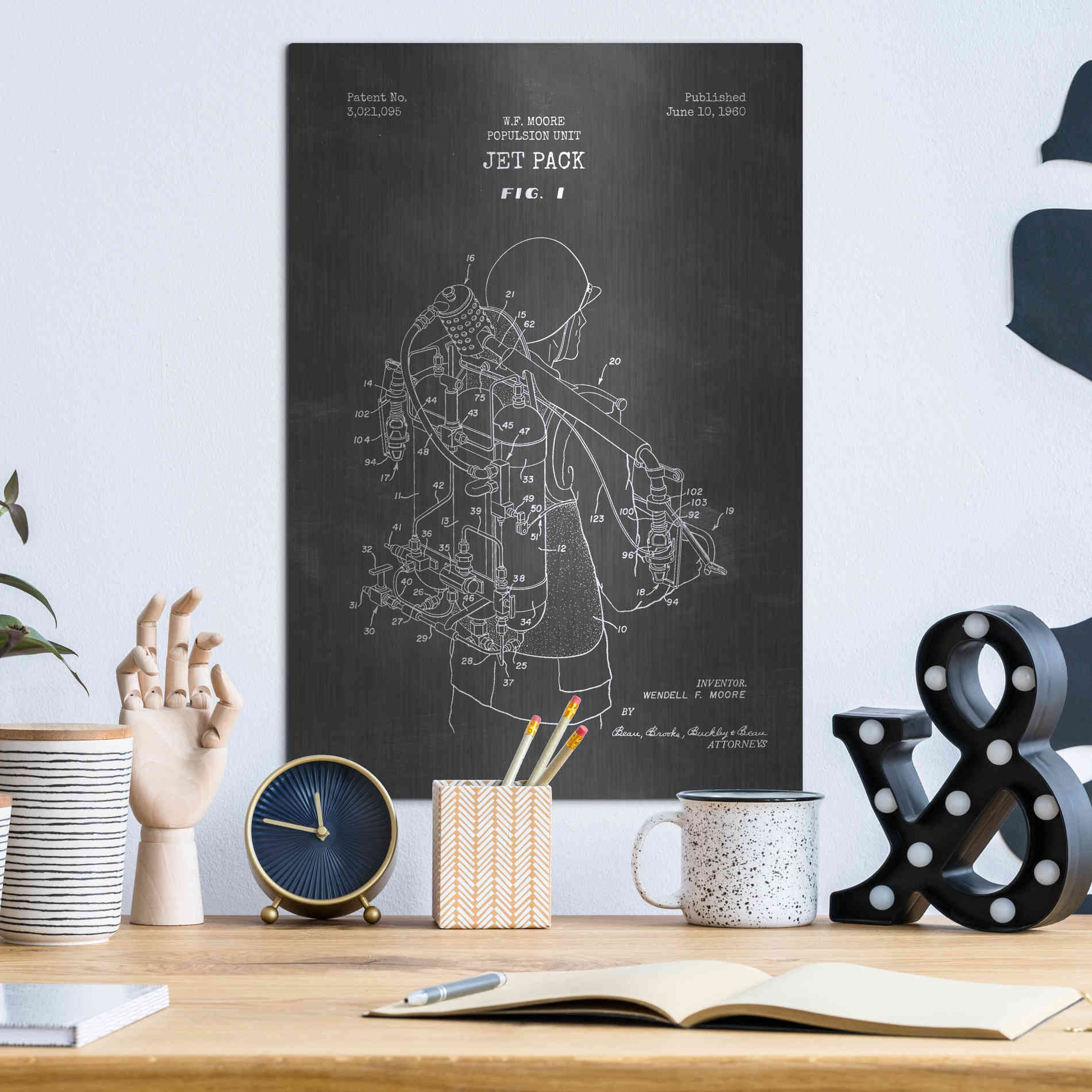 Luxe Metal Art 'Jet Pack Blueprint Patent Chalkboard' Metal Wall Art,12x16