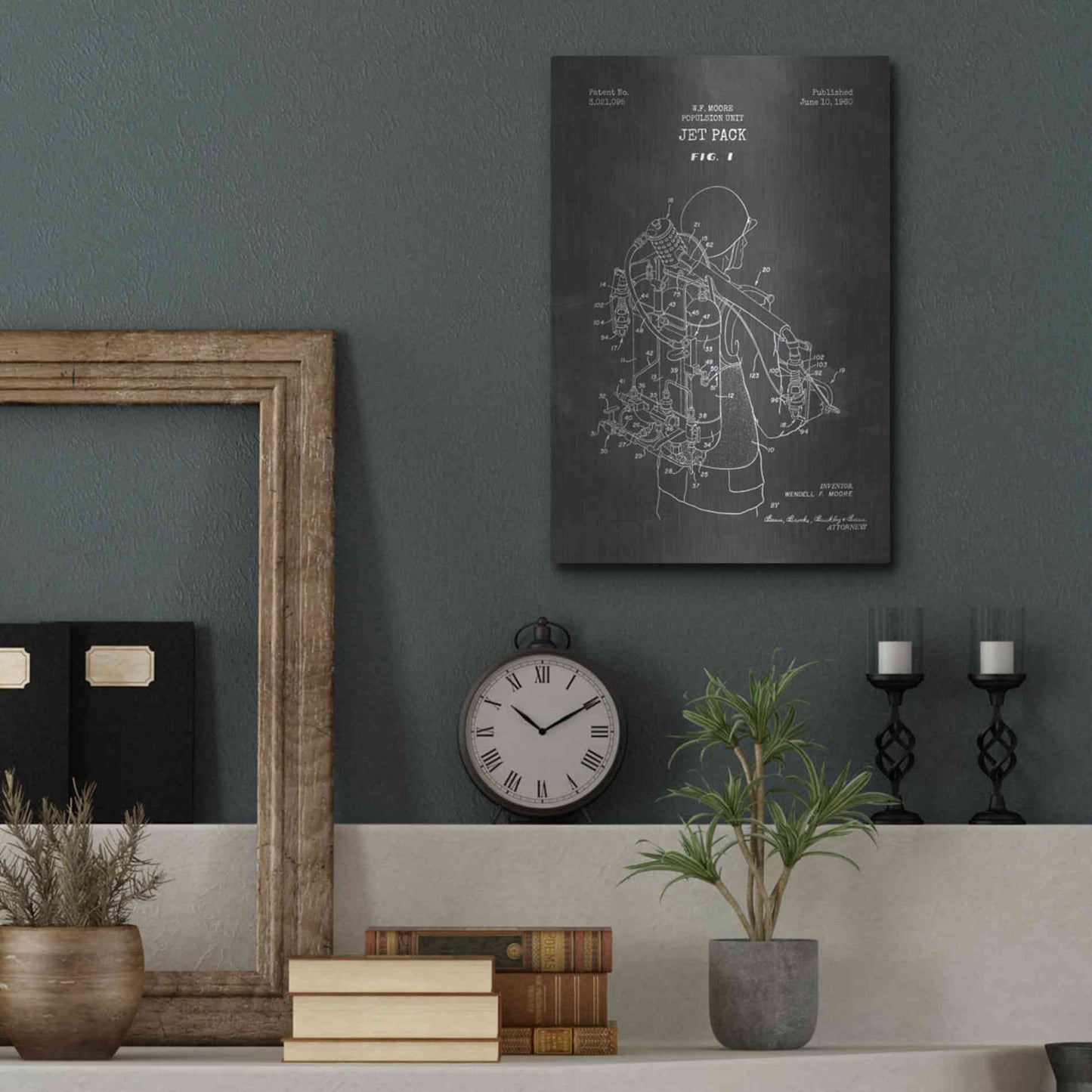 Luxe Metal Art 'Jet Pack Blueprint Patent Chalkboard' Metal Wall Art,12x16