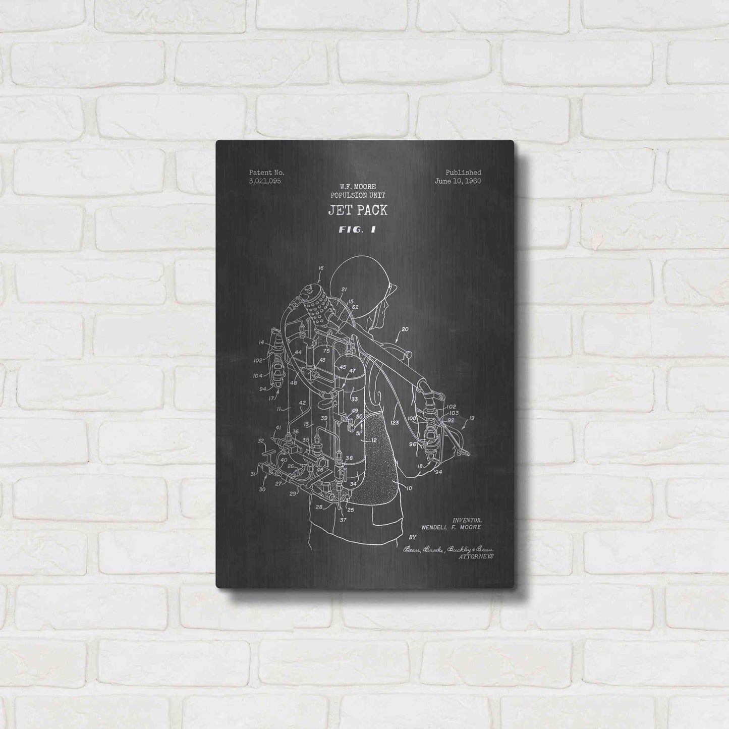 Luxe Metal Art 'Jet Pack Blueprint Patent Chalkboard' Metal Wall Art,16x24