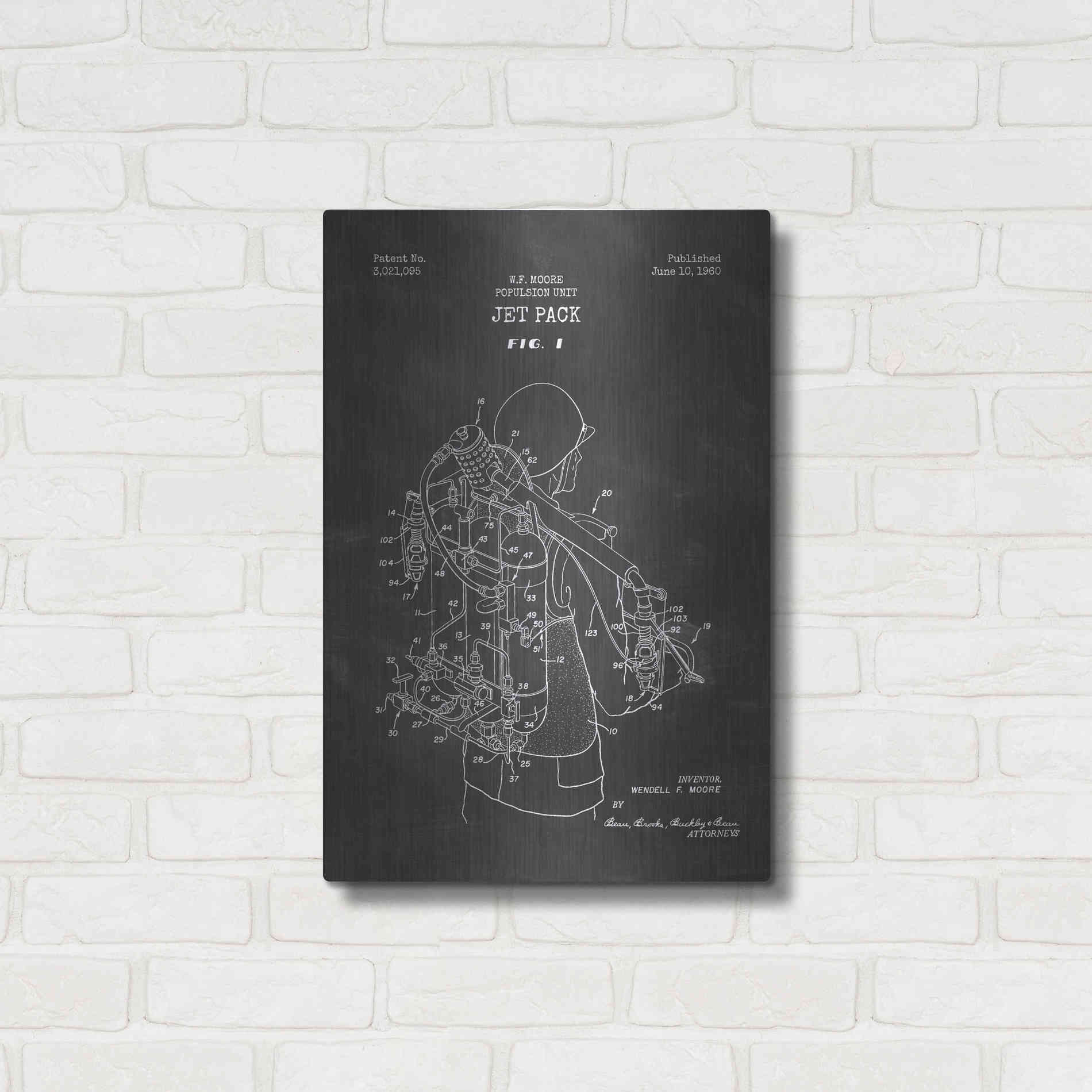 Luxe Metal Art 'Jet Pack Blueprint Patent Chalkboard' Metal Wall Art,16x24