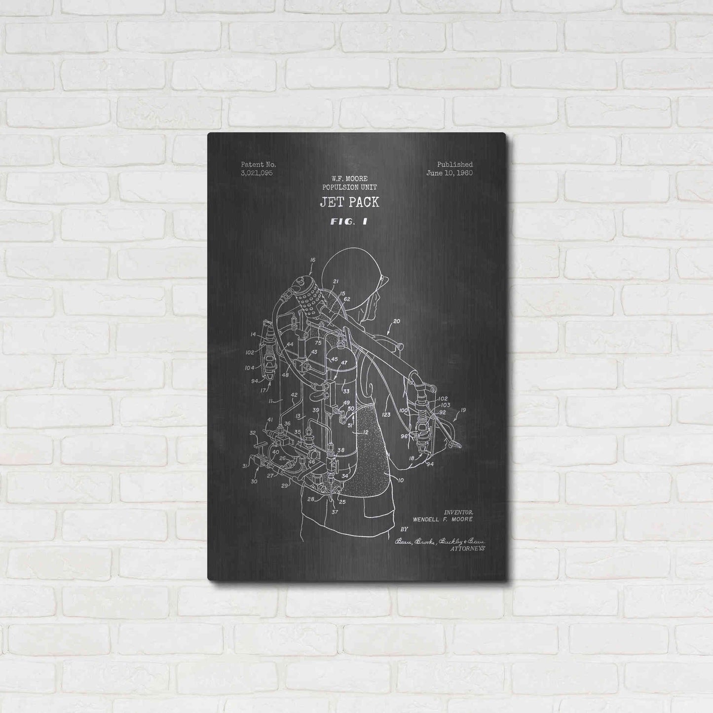 Luxe Metal Art 'Jet Pack Blueprint Patent Chalkboard' Metal Wall Art,24x36