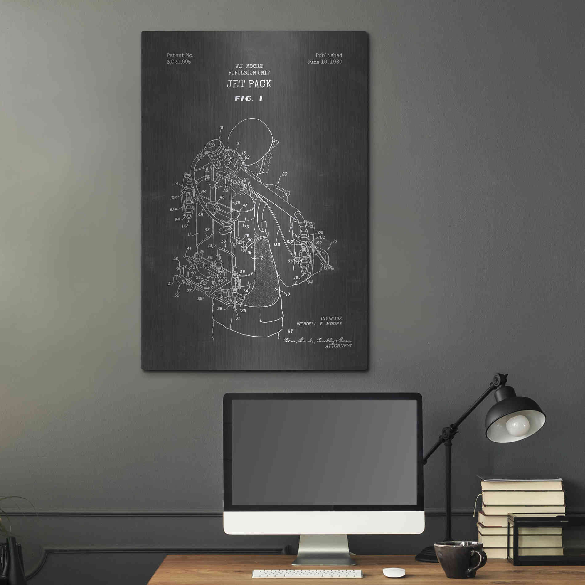 Luxe Metal Art 'Jet Pack Blueprint Patent Chalkboard' Metal Wall Art,24x36