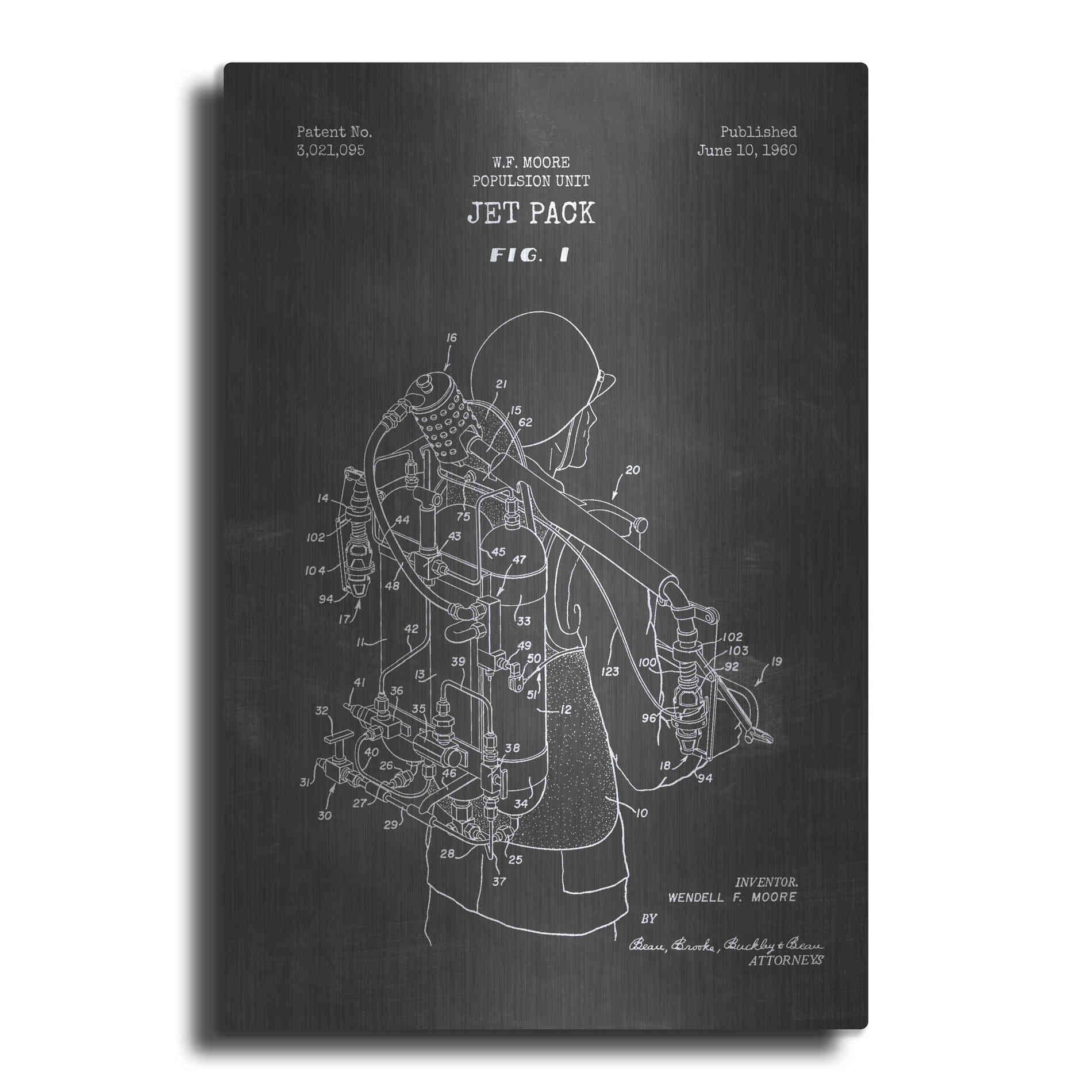 Luxe Metal Art 'Jet Pack Blueprint Patent Chalkboard' Metal Wall Art